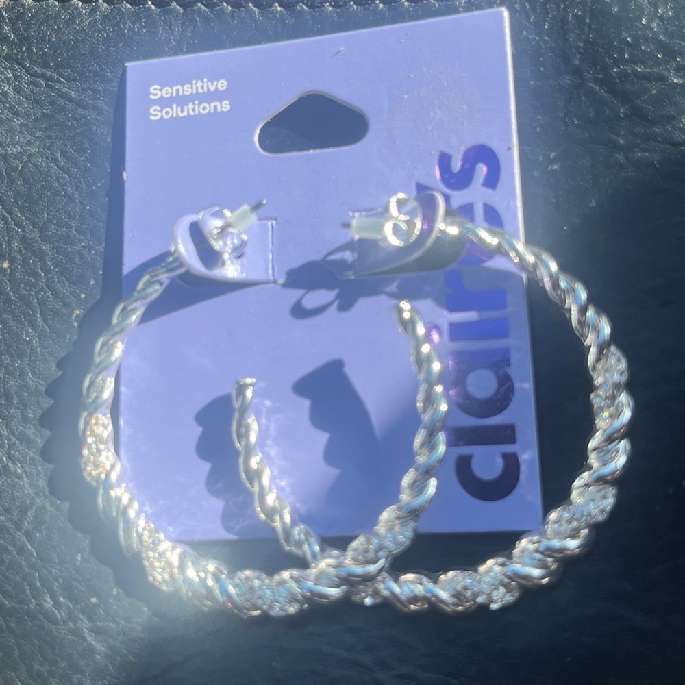Claire's Shimmering Silver Twisted Hoops